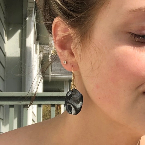 Black and white marble circle earring - Picture 1 of 1